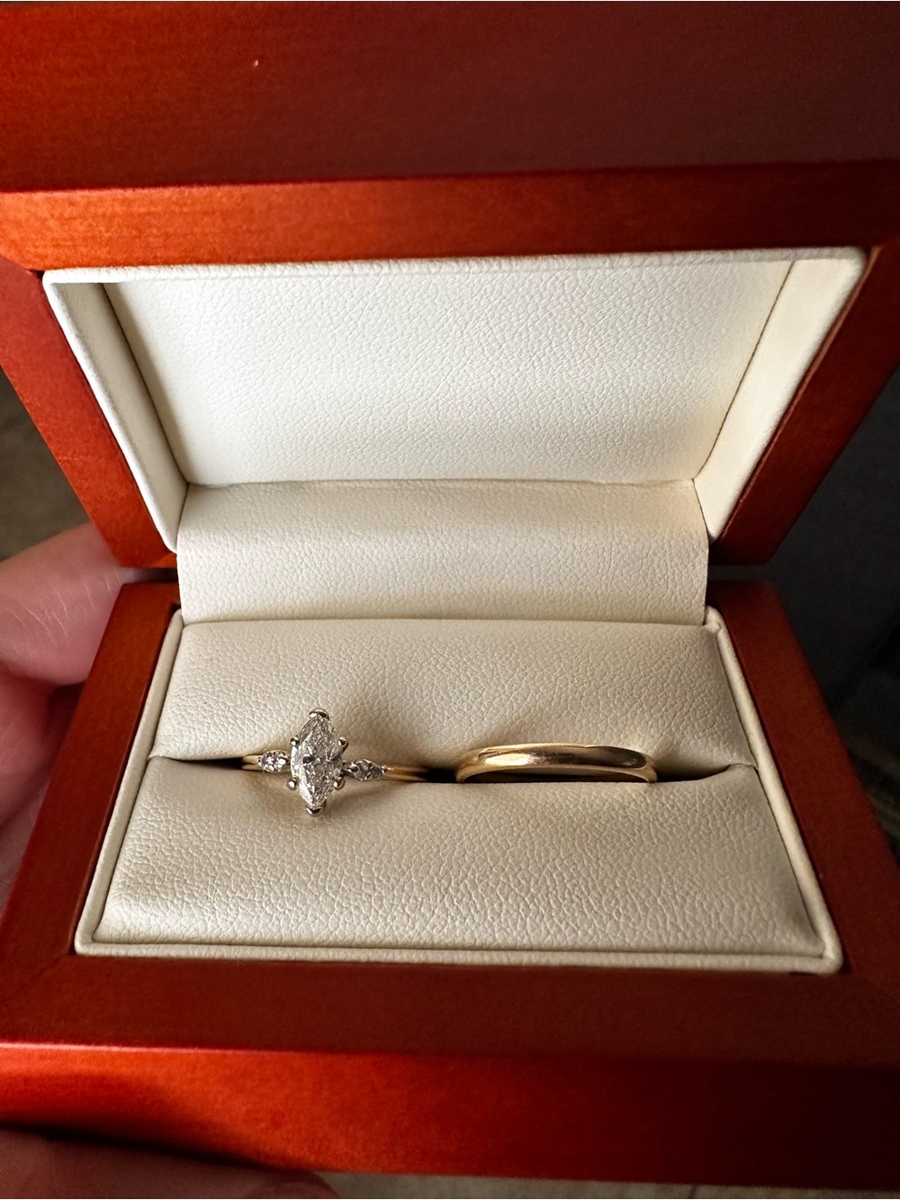14K Yellow Gold Marquise Diamond Engagement Ring with Matching Band Sz 5